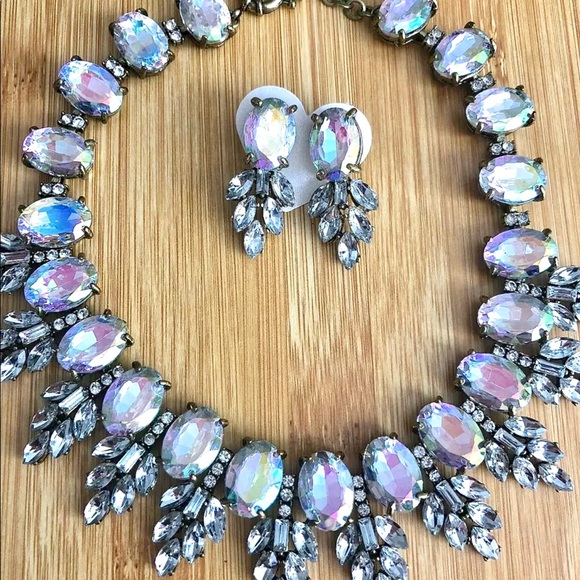 Ab Crystal Choker Necklace & Earring Set - Picture 2 of 4